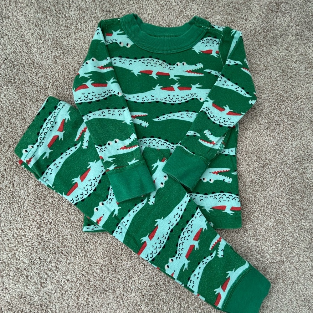 Children's Alligator Pajama Set - Green and Red